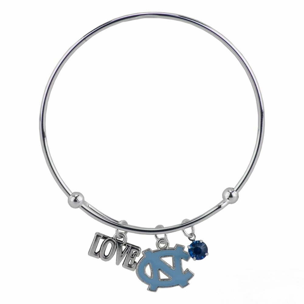 UNC University North of Carolina Bangle Bracelet Love Charm Blue Tar Heel